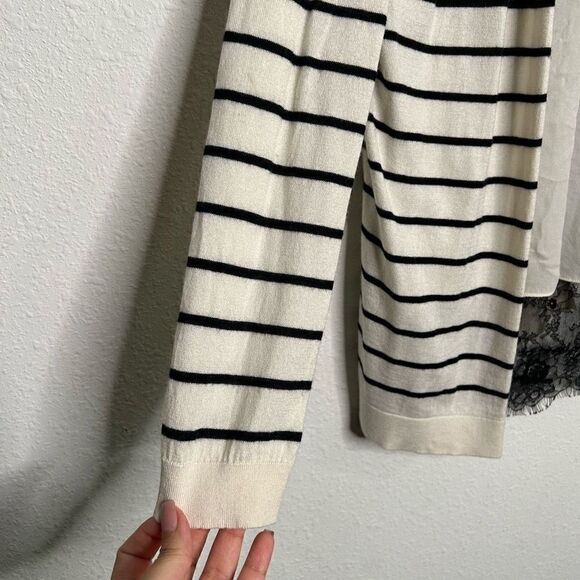 Neiman Marcus Women’s Cashmere Wool Silk Striped Open Front Lace Cardigan Size S - Picture 4 of 15